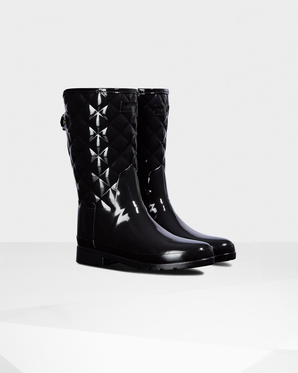 Hunter Mujer Refined Slim Fit Adjustable Quilted - Botas de Lluvia Negras - 678-ELMHOQ